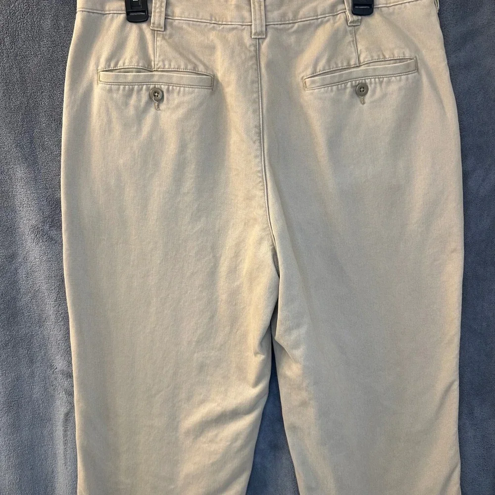 Lands End Mens 34x31 Traditional Fit Plaid Flannel Lined Chino Pants Khaki